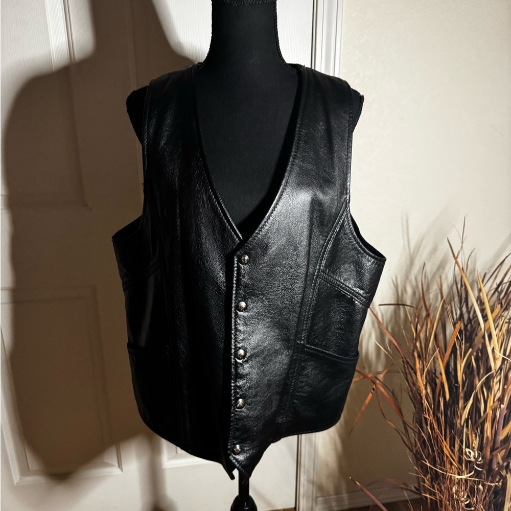 Black Leather Vest men's size 48